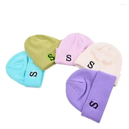 Berets HanXi Embroidery Letter S Knitted Cotton Beanie Hats For Women Men Winter Warm Hip Hop Bonnet Fashion Ski Caps