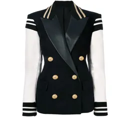 HIGH STREET Fashion Stylish Blazer Varsity Jacket Women039s Leather Sleeve Patchwork Lion Buttons Blazer 2203085708675