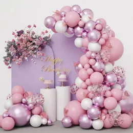 Andra evenemangsfest levererar fjärilsballong Garland Arch Kit Happy Birthday Decor Baby Shower Girl Girl Latex Chain Wedding 230607