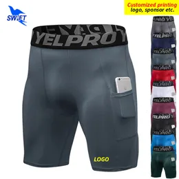 Men's Shorts Quick Dry Compression Running Tights Men with Pocket Gym Fitness Shorts Sportswear Short Leggings Elastic Underwear Customized 230607