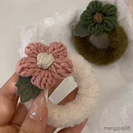 Other Retro Woolen Weave Flowers Elastic Hair Bands Cute Korean Scrunchie Girls Tie Knitting Rope Accessories New R230608