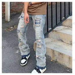 Erkek kot pantolon yırtılmış y2k sokak kıyafetleri pantolonlar erkekler pantolonlar ince harajuku adam hip hop moda bülbeli grunge trendyol yığılmış giyim t230608