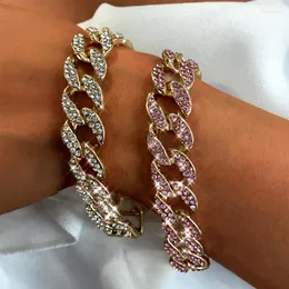 Link Bracelets Hip Hop Bling Iced Out Miami Cuban Chain Full Zircon Bracelet For Women Men Gold Color Fashion Punk Jewelry