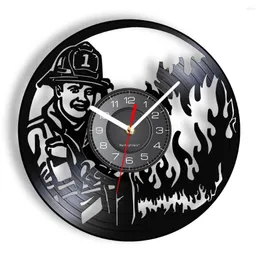 Wanduhren, Ersthelfer-Feuerwehrmann-Uhr, Feuerwehr-Büro-Dekoration, Vintage-Schallplatte, Feuerwehrmann-Gebetsgeschenk