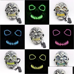 Party Masks Halloween El Wire Glow Skl Mask Face Glowing in the Dark Horror Justerbar blinkande DBC VT0725 Drop Delivery Home Garden DHP50