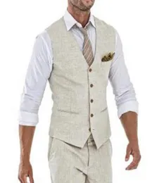Men039s Vests Beige Linen Men Vest For Wedding Summer Suit One Piece WasitCoat V Neck Custom Groom Tuxedo Wasit Coat Fashion8871146