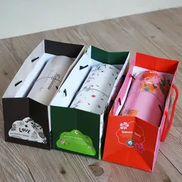 100 st/Lot 3 Style Creative Design Cake Roll Portable Handle Box Japanese Style Swiss Roll Present Bag Poose Wholesale