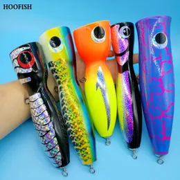 Baits Lures HOOFISH 2PCSLOT Big Wooden Popper Fishing leurre 70g100g120g GT Surface Topwater Isca Artificial Deep Sea Boat Fishing Tackle 230607