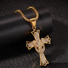 Pendant Necklaces Mens Religious Necklace 18K Gold Plated Cross Jewelry For Shimmering Style And Spiritual Expression Drop Delivery P Dhhma