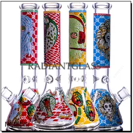 New designer Beaker bong big bong 9mm Thick Colorful applique Hand blowing 960g with ice pinch Smoking Glass Pipes Beaker Bong