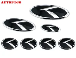 Black 7Psc Kia K Emblem Badge Logo Decal Sticker For Kia Sorento Optima K2K5 Front Grille Rear Trunk Steering Wheel Hub Cap Cover1216236