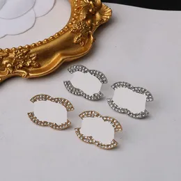 S925 Zilver Luxe Merk Ontwerpers Dubbele Letters Stud Geometrische Ronde Klassieke Vrouwen Kristal Strass Parel Oorbel Bruiloft Sieraden