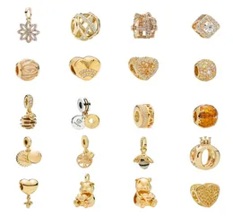 925 Sterling Silver luxury gold zircon women's jewelry heart bear crown leaf windmill Charm Beads fit bracelet pendant Necklace DIY3908058