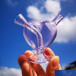 Cachimbos 3 Vidro Rosa Mão Beautif Coração Água Bong Acessórios de Tabaco Dab Rig Art Queimador de Óleo Colher Presente Drop Delivery Home Ga Dhui1