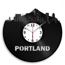 Relógios de parede Portland Skyline Art Record Clock Decoração para casa 12 polegadas aniversário