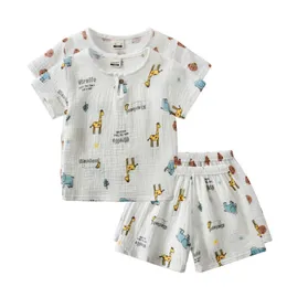 Rompers Summer Baby Cloths مجموعات قصيرة من الكتان الرياضي لفتاة بوي Tshirts 2piece مجموعة الأطفال طفل صغير 06 سنة الملابس العضوية 230607