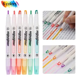 Markers Haile 6pcsset Double Tip Highlighter Pens Macaron Color Manga Pastel highlighters Kawaii Japanese Stationery 230608