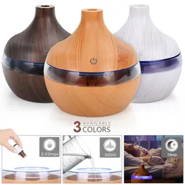 EZSOZOA humidifier 300ML USB Air Humidifier Electric Aroma Diffuser Mist Wood Grain Oil Aromatherapy Mini Have 7 LED Light For Car227Z