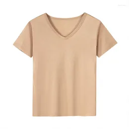 Women's T Shirts Triacetate Fiber V-Neck T-shirt Women's Versatile Tees 2023 Summer Short Sleeve Top