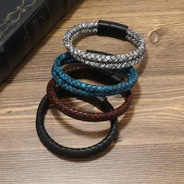 Dubbelskiktad handgjorda flätade vintage läderarmband armband för män manlig födelsedagspresent