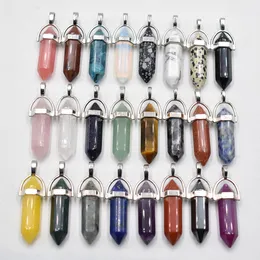 Charms grossist 24pcslot högkvalitativ blandad natursten blandad pelare charms chakra hängen halsband för att göra gratis 230607