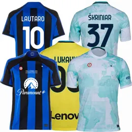 플레이어 팬 축구 유니폼 Lautaro Lukaku Final 2023 Dzeko Bastoni Calhanoglu Milans Skriniar Dumfries Brozovic Barella Inter 22 23 Football Men Kids Shirts