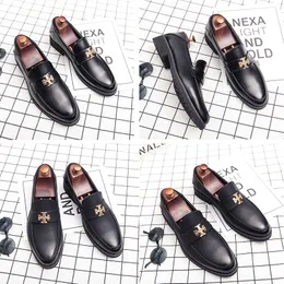 Sapatos masculinos mocassins cabeça pontiaguda saltos planos pretos moda clássico escritório profissional confortável deslizamento em sapatos casuais de negócios sapatos de couro tamanho 38-44