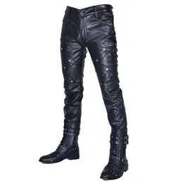 Pants Marque moto PU Faux cuir pantalon hommes haute qualité crayon pantalon Slim Fit doux rue coréenne mode mâle pantalon vêtements