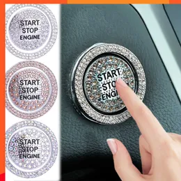 New 2Pcs/set Trim Ring Sticker Car Interior Starter Switch Button Ignition Device Decor Keys Protection Cover Diamond Bling Stickers