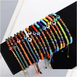 Charm Armbänder Böses türkisches Auge Armband Handgemachte Seilkette Regenbogen Kristall Reis Perlen Elastizität für Frauen Herren Schmuck D Dhgarden Dh8Zl