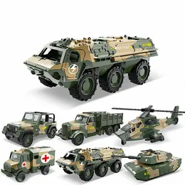 Modellino di auto in lega di metallo auto orologeria simulazione militare carro armato blindato veicolo auto camion giocattolo per bambini modello elicottero 230608