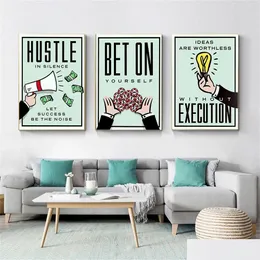 Paintings Canvas Painting Time Is Money Quote Watercolor Mural Inspirational Take The Risk Or Hustle In Silence Posters Room Wall Ar Dhgy5