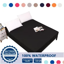 Set di lenzuola Biancheria da letto Lenzuolo con angoli Impermeabile Hine Lavabile 100% poliestere Classico Tinta unita Us Standard King Queen Fl Twin Vt2417 Dhxb5