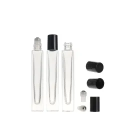 Top Luxury Empty Pen Square Clear Glass Roll on Bottle with gold cap stainless steel roller ball for Essential oil Perfume 10ml