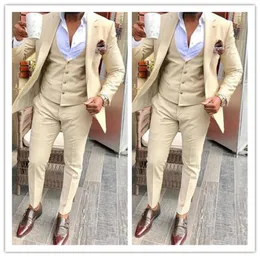 Beige Groom Tuxedos Wedding Suits Groomsmen Man For Young Man Prom Coupple Day Suits JacketPantsVest Custom made Plus siz3743321