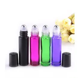 BlackpinkgreenPurple 10 ml Essential Oil Roller Ball Bottles Wholesale Parfym Glass Roll On Empty Bottle 600pcslot