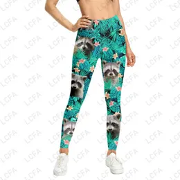 Leggings femininas fofas folhas de guaxinim com impressão 3D leggins de cintura alta fitness sexy calças de treino corrida push up ginásio Jeggin