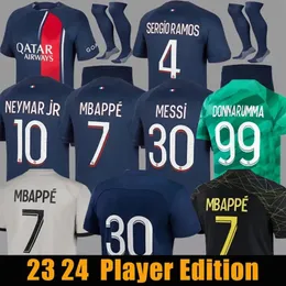 Camisas de futebol 2023 2024 MBAPPE SERGIO RAMOS Maillots HAKIMI France psGs Football Shirt 22/23/24 NOVO Jogador torcedor parisiense #30 MARQUINHOS VERRATTI Kits masculinos infantis TOP