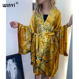 Costumi da bagno 2022 Winyi Summer Beach Wear Costume da bagno Cover Africa Fashiolady Boho Cardigan Self Belted Vacanza sexy Kimono a maniche lunghe