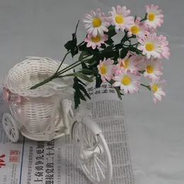 Novo vaso de bicicleta de vime com flores de seda coloridas mini rosa buquê de flores artificiais margarida flores para decoração de casamento em casa