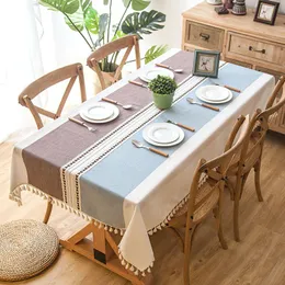 Lines tovaglia di lino decorativa a quadri con panno da pranzo rettangolare tavolo da pranzo rettangolare a prova di olio impermeabile.