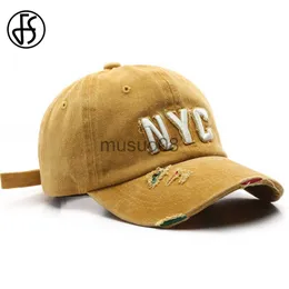 Ball Caps FS 2023 New York City Men Cap Yellow Orange Kpop Baseball Caps For Women Summer Vintage Worn Hole Trucker Hat Gorras Hombre J230608