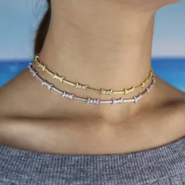 Свадебные ювелирные наборы геометрических CZ Bar Barbed Wire Charm Choker Bracelet Высококачественное великолепное набор женщин 230608