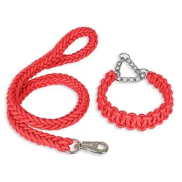 Dog Collars Leashes Heavy Duty Pet Collar Leash Set Adjustable Obedience P Chain Nylon Strap Lead Rope for Medium Large Dogs Z0609