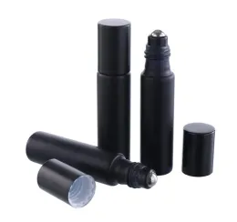 10 ml svart UV eterisk olja Roll On Bottle-flaskor med stålmetallrulle för parfym