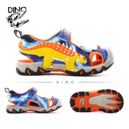 Sandals DINO Summer Children Boys Dinosaur Design Leather Mesh Breathable Outdoor Beach Sports Casual Shoes ClosedToe 230608