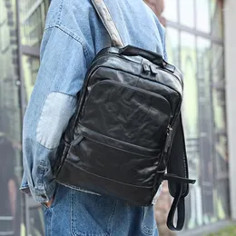 Backpack AETOO Shoulder Black Plant Tanned Leather Men's Large Capacity Bag Business Casual Backp