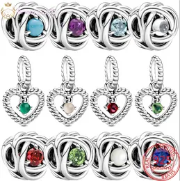 Para pingentes pandora contas de prata esterlina Doze meses Birthstone Heart Eternity Bead