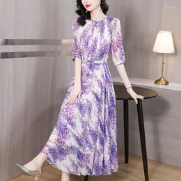 Casual Dresses Silk Dress Summer Temperament Elegant French Purple Skirt Gentle Wind Broken Beautiful