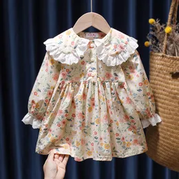Abiti per ragazze Cute Baby Floral Princess Dress Primavera Autunno Stile coreano Manica lunga Colletto Peter Pan Kids Girl 16Y 230608